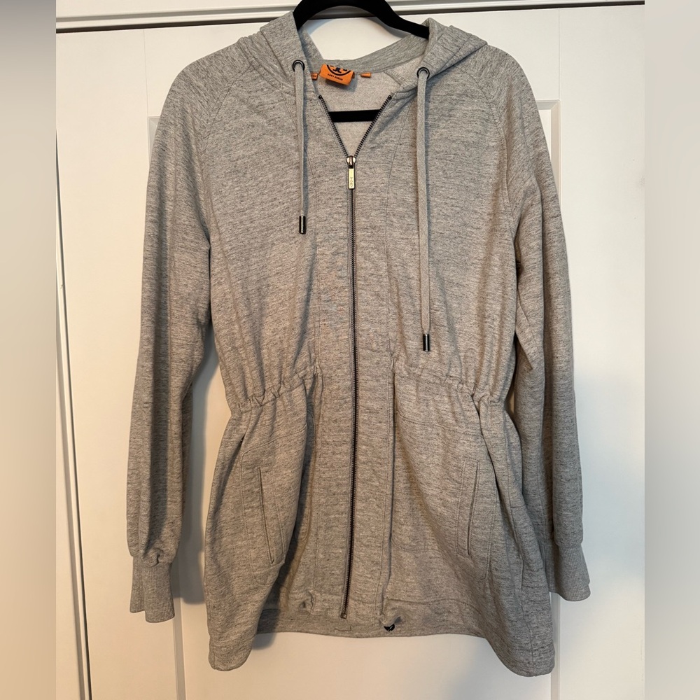 Tory Burch Hooded Cinch Waist Long Sweatshirt Jacket Size M